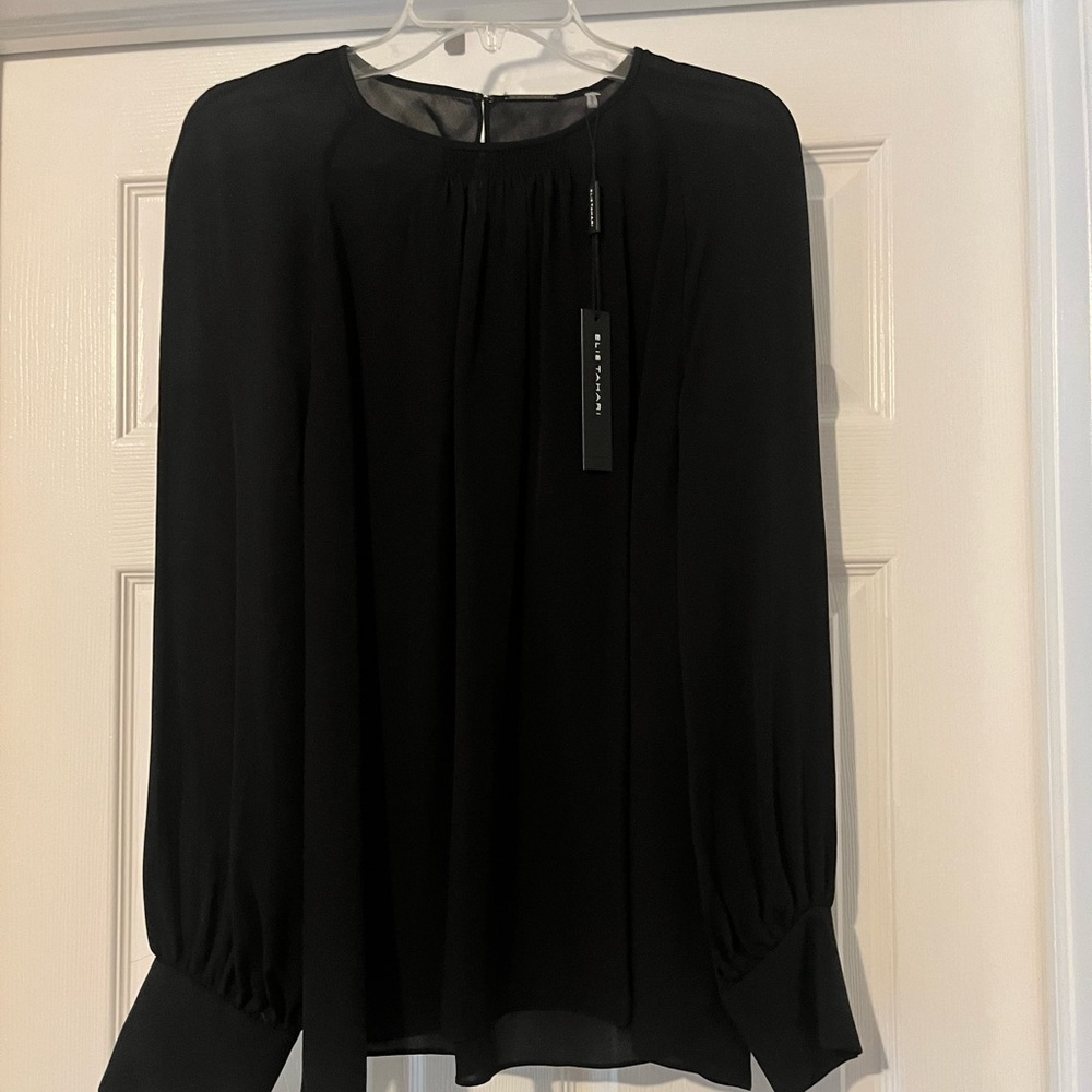 ELIE  TAHARI  long sleeve black blouse - Eliza shirt - L